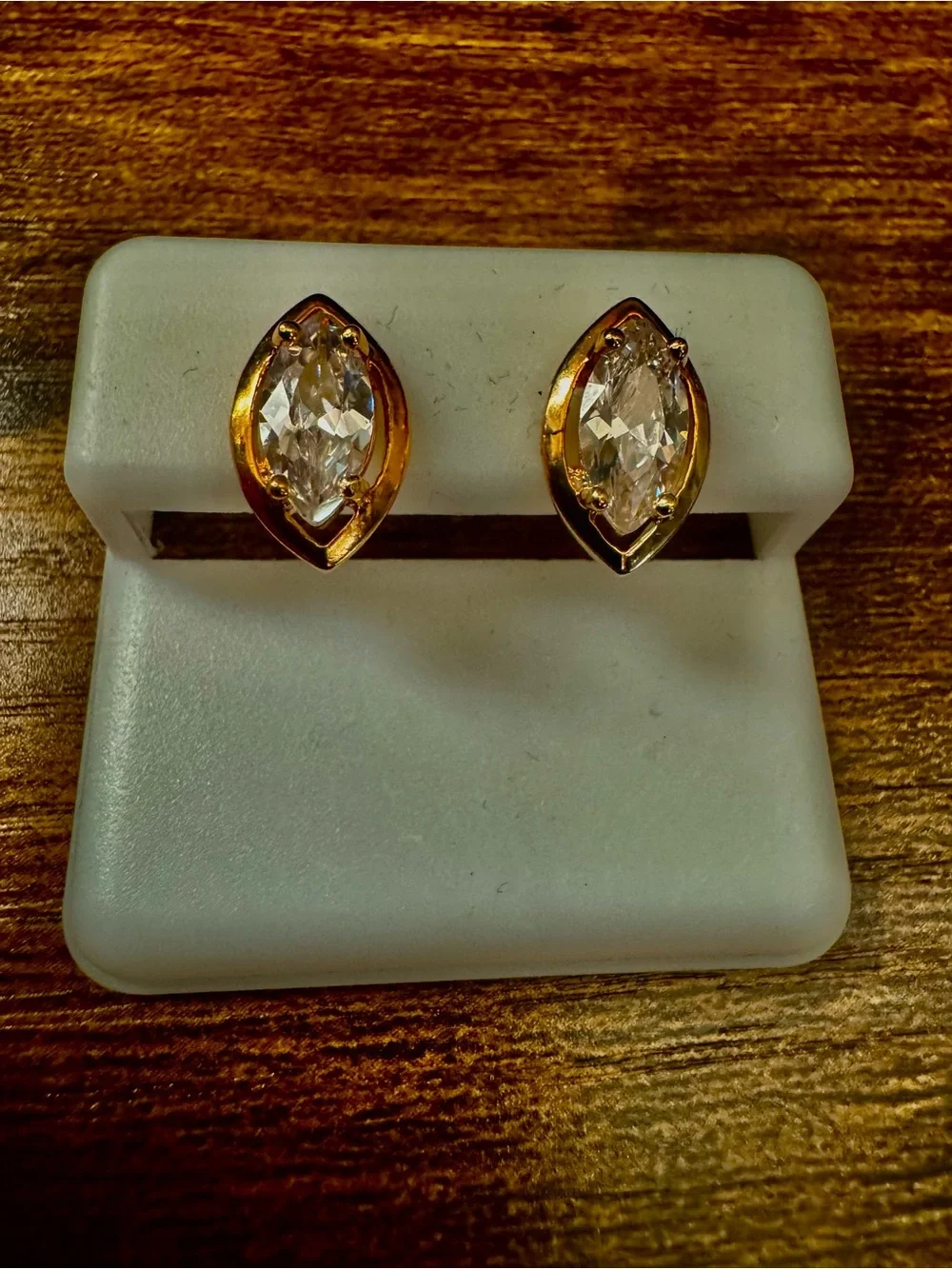 Gold Marquise Crystal Stud Earrings - Moissonite